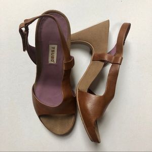 Tsubo Womens Leather Pumps With Suede Heel Sz 8.5